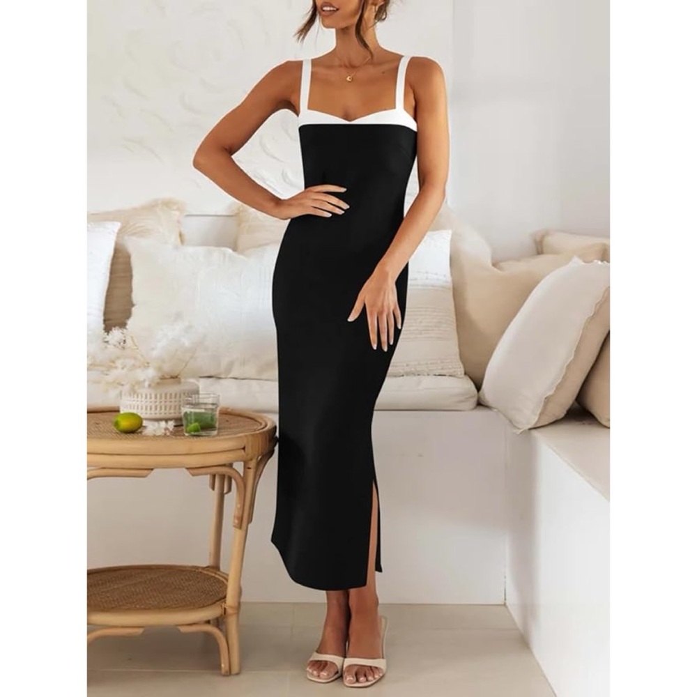 Fisoew Colorblock Maxi Dress with Slit